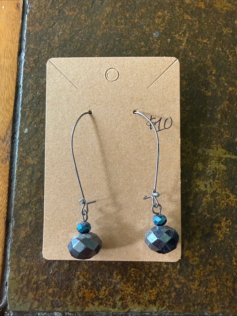 Faceted Hematite Drop Earrings - Women Jewelry - Blue